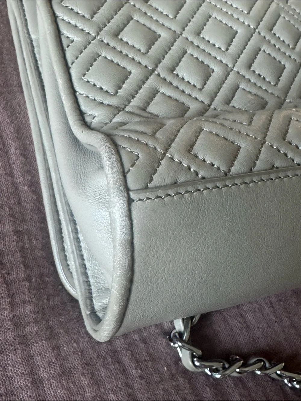 Tory Burch Fleming Convertible Shoulder Bag Taupe Gray Quilted Leather